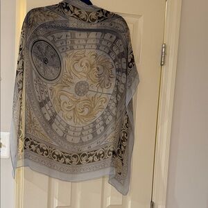 Vintage Elegant Gray and Gold Scarf ( Silk / Chiffon)